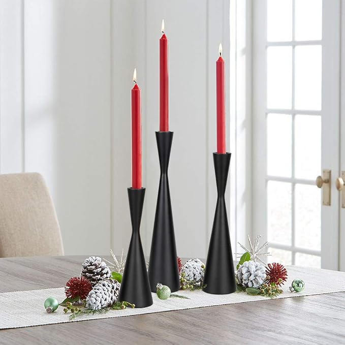 Vixdonos Taper Candlestick Holders Metal Candle Holders Set of 3 Table Decorative Candle Stand for Wedding, Dinning, Party,Home Decor (Matte Black)