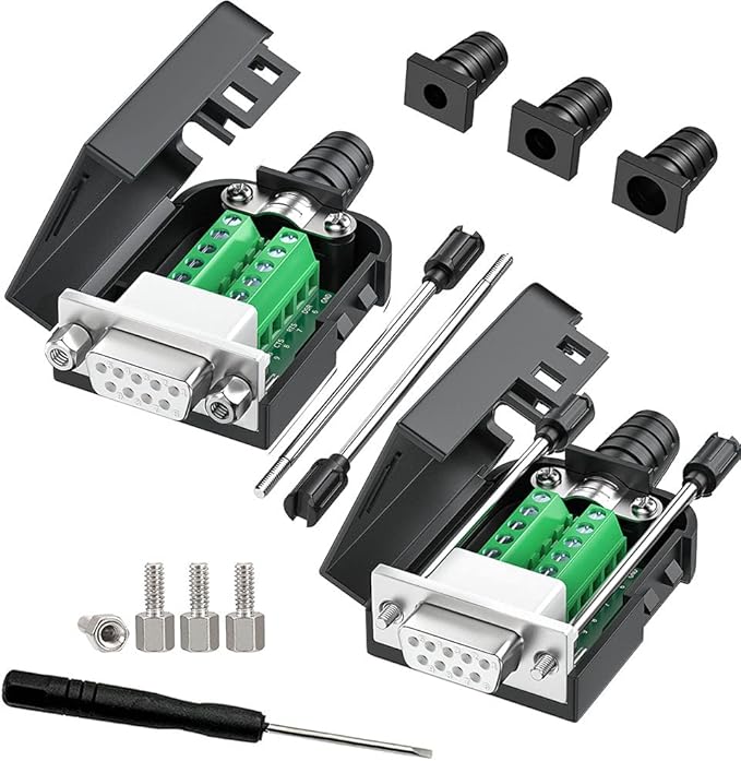 2PCS DB9 Female adapters, Easy to useDIY RS232/485 Serial Cable, No Soldering Needed DB9 Serial connectors with Bolts Nuts Tail Pipes and Screwdriver