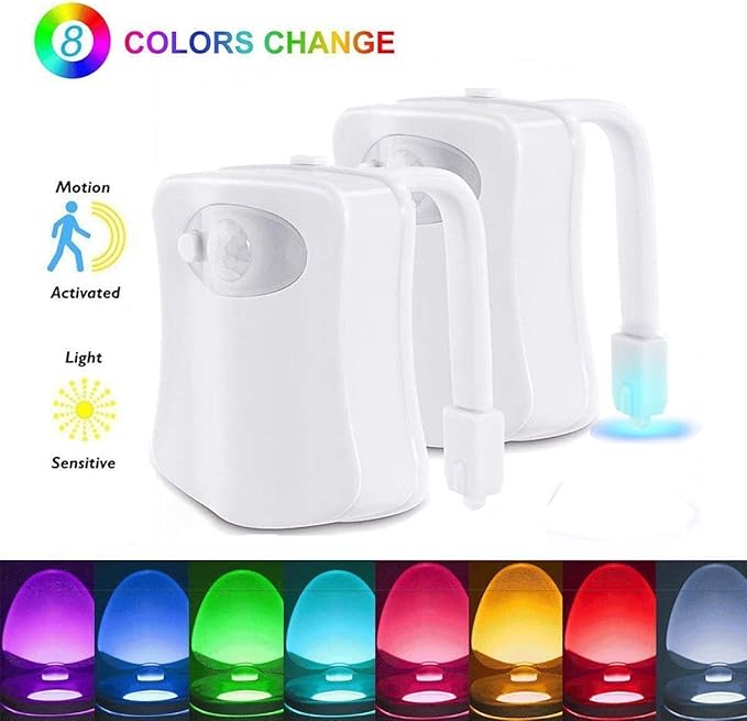 4 Pack Motion Sensor LED Night Lights, Two Modes with 8 Colors Changing Toilet Bowl Night Light for Bathroom Washroom, Perfect Detection, Fits Any Toilet Bowl