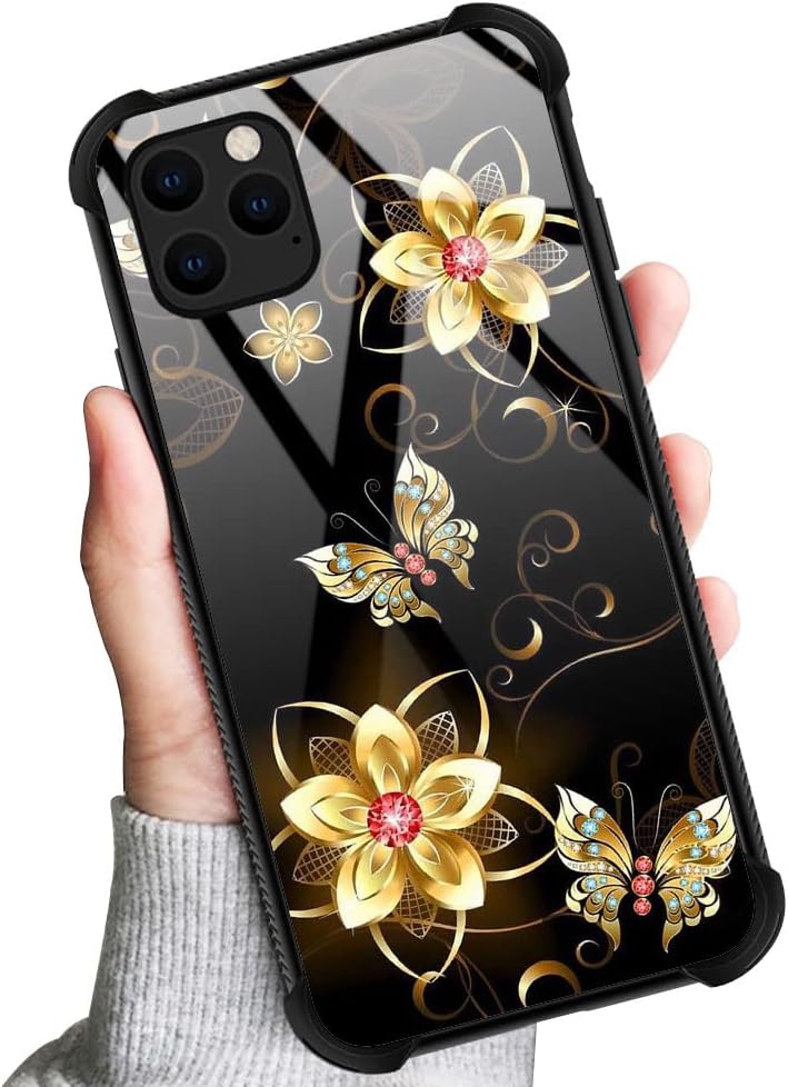 DJSOK Compatible with iPhone 12 Pro Max Case, Anti Scratch Soft TPU Cover with Design Pattern, Golden Flower