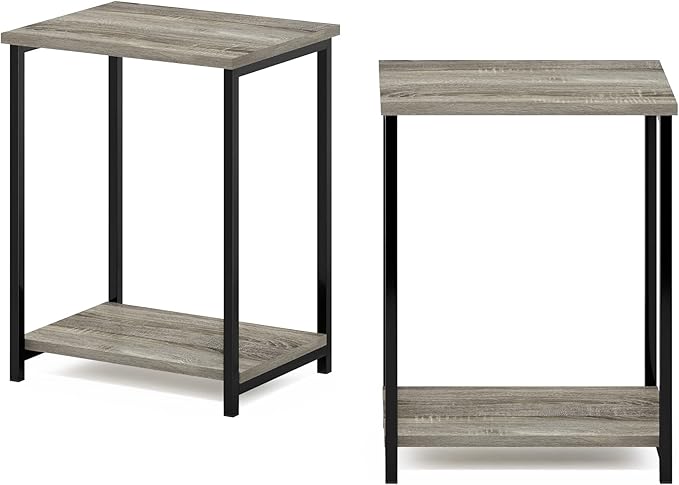 Furinno Simplistic Metal Frame End Table, 2-Pack, French Oak