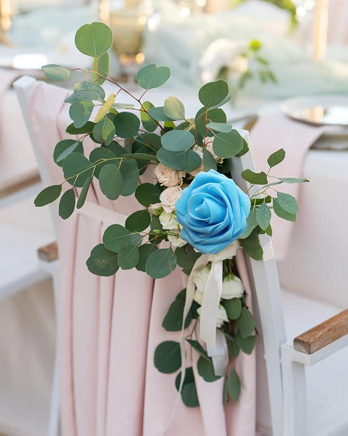 JOYLEX Artificial Flowers Realistic Roses, 25pcs Real Looking Fake Roses with Stem for DIY Wedding Bouquets Centerpieces Bridal Shower Party Home Romantic Decorations (Regular 3" - 25pcs, Light Blue)