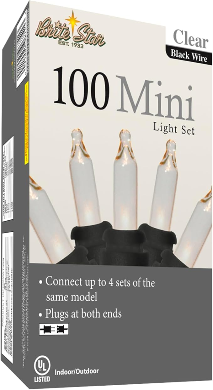 Brite Star 100 Count Mini String Christmas Lights, Clear - 22 Feet Lights with String-to-String Functionality