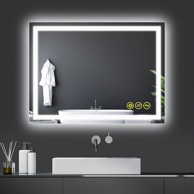 28x36 Inch Bathroom LED Mirror Lighted Bathroom Mirror LED Vanity Mirror with Lights Wall Mounted Anti-Fog Color Dimmable Mirror with Memory (Horizontal/Vertical)