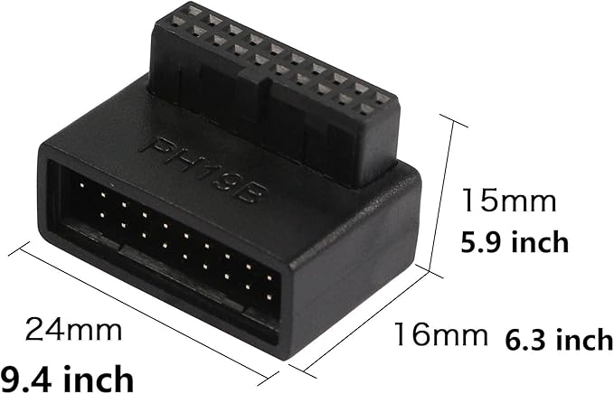 USB 3.0 90 Degree Motherboard Adapter 19 Pin/20 Pin Male to Female Extension Adapter L Turn Right Angle Socket for Desktop Motherboard (Down Angle PH19B)