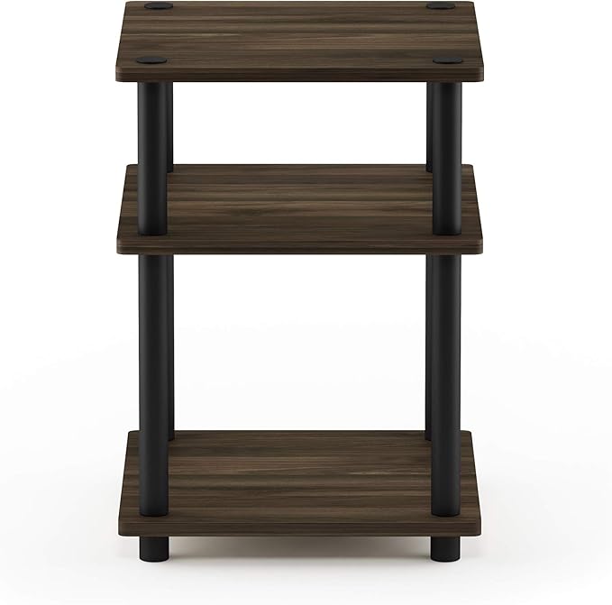 Furinno TURN-N-TUBE Side Table, 3-Tier End Table, Open Shelves Nightstand, Night Stand, Bedside Table, Easy Assembly, for Living Room, Bedroom, Columbia Walnut