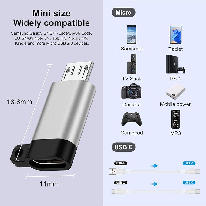 USB C to Micro USB Adapter, 4Pack Type C Female to Micro USB Male Adapter Mini-USB Connector Support Charge & Data Sync for Samsung Galaxy S7/S7+/S7 Edge/S6/S6 Edge/J3/J7/Note 6/5,LG G4,Nexus 4/5/6