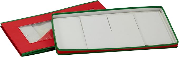 Household Essentials Holiday Figurine Storage Box, Windowed Storage with Lid, 8 Storage Compartments, Double Handles, Red with Green Trim