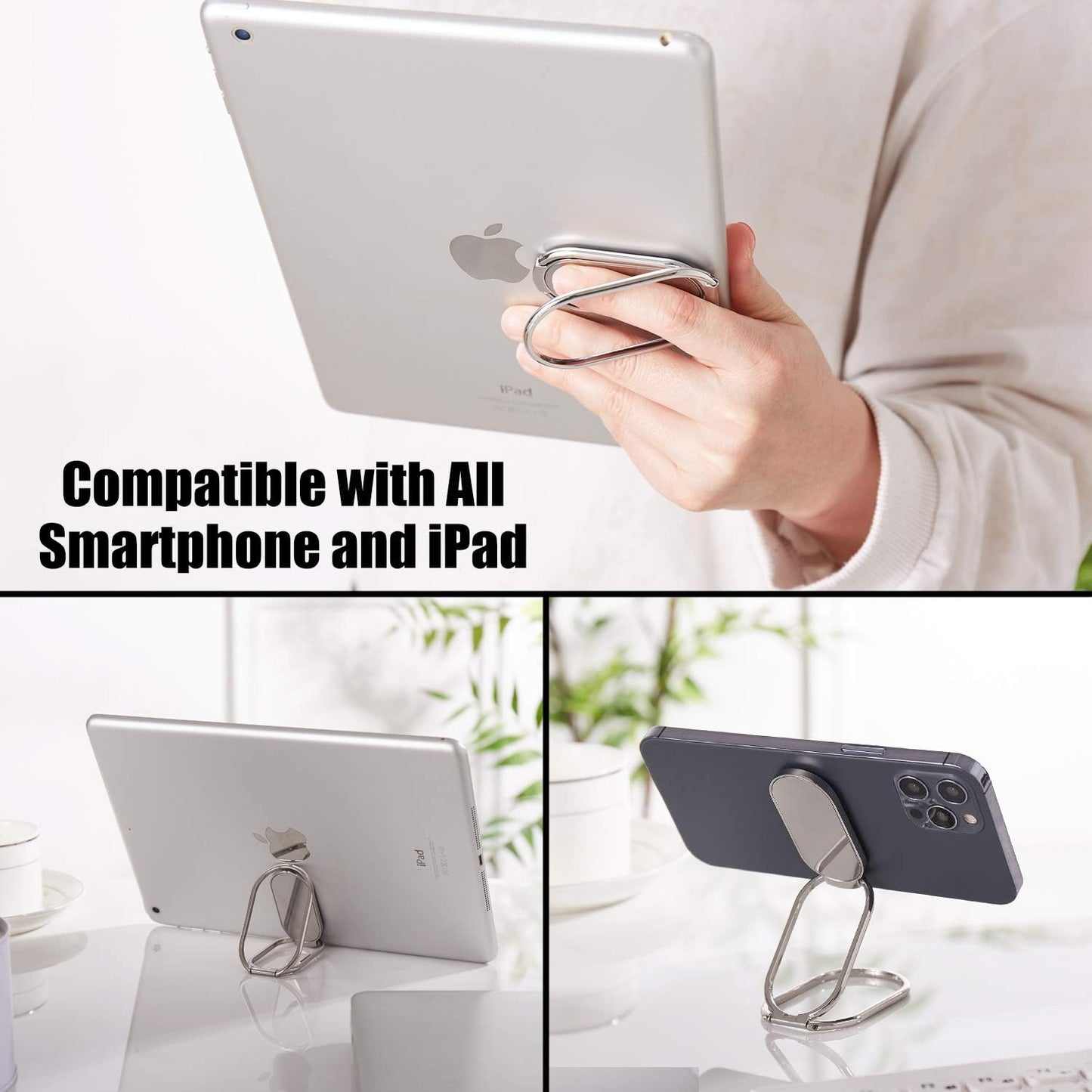 Phone Ring Holder, Foldable Finger Kickstand with 360° Rotation Metal Grip for Magnetic Car Mount Compatible with