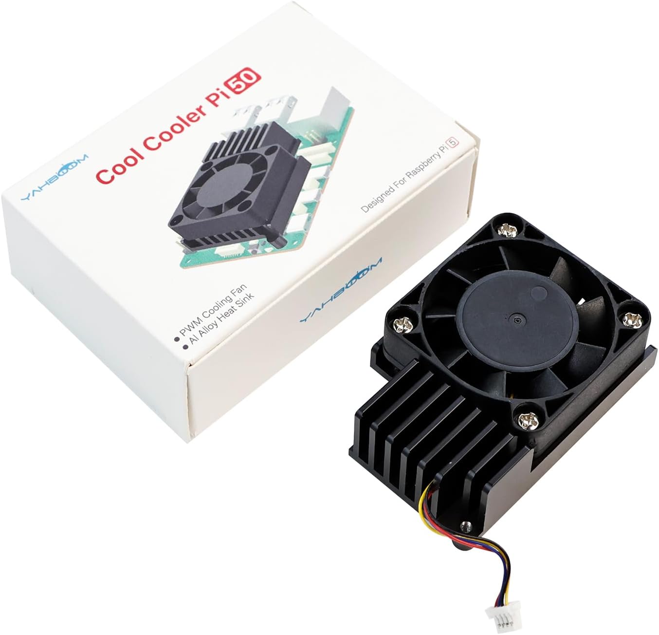 Yahboom Cooler for Raspberry Pi 5 with PWM Cooling Fan, Aluminum Heatsink, Insulation Silicone Thermal Pad