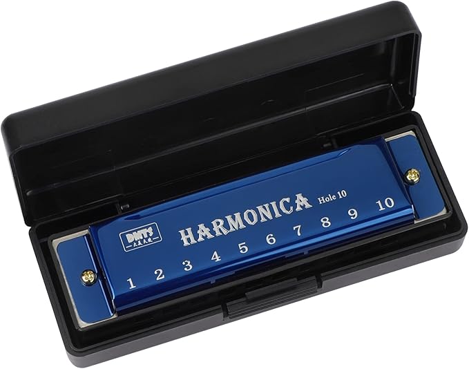 UPINS 4PCS Key of C 10 Hole 10 Tones Titanium Color Harmonica with Case for Beginner Students(Red, Blue, Green, Purple)
