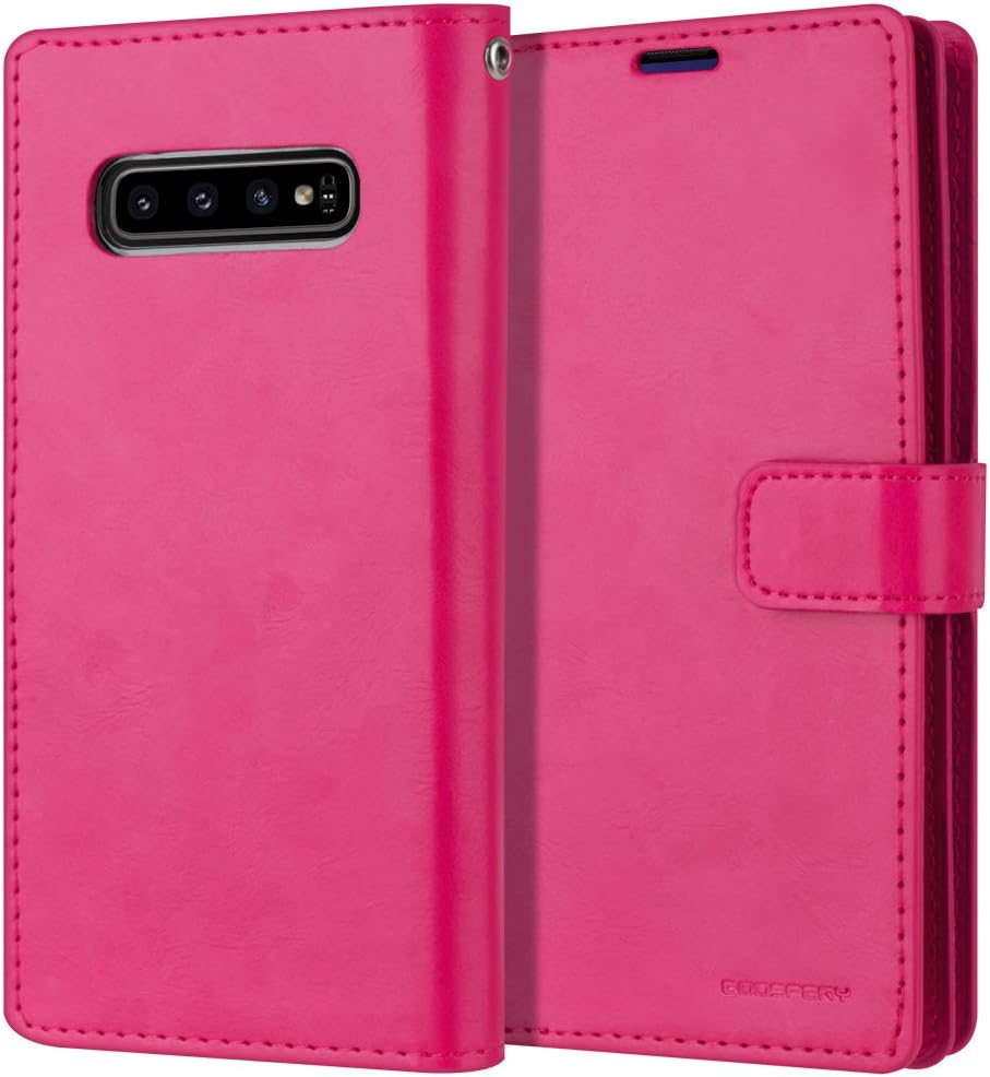 GOOSPERY Mansoor Wallet Case for Samsung Galaxy S10 Plus (2019) - Hot Pink Double Sided Card Holder Flip Cover