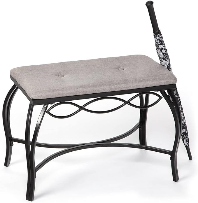 Mango Steam Heather Gray Shoe Bench - Vanity Seat for Makeup Room, Dressing Stool, Entryway Bench - Powder Coated, Upholstered, Space Saving