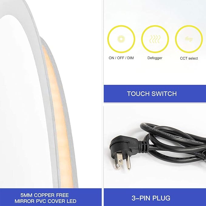 Wall-Mounted LED Oval Bathroom Mirror, Makeup Mirror (32 inches x 24 inches,) 3 Color Stepless Dimmable Memory Bathroom Vanity Mirror with Lights CRI90+ 3000-6400K Smart Mirror with Touch