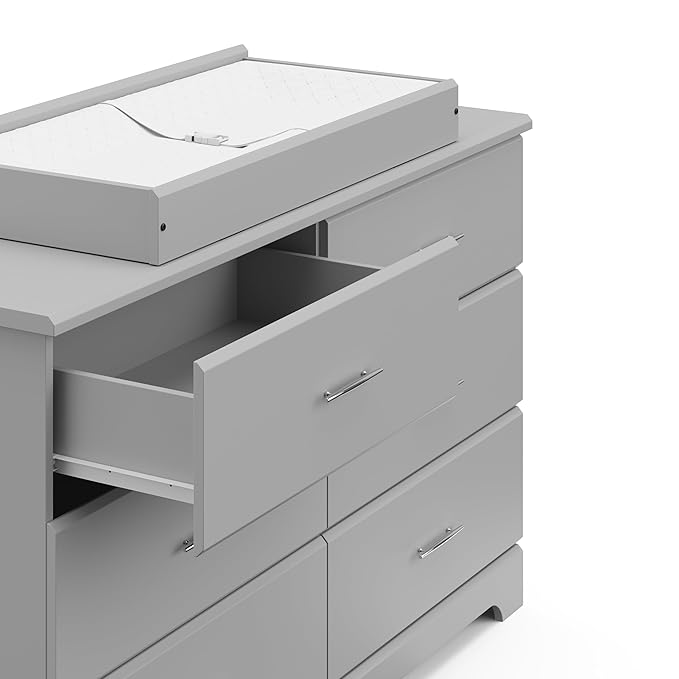 Storkcraft Brookside 6-Drawer Dresser (Pebble Gray) – GREENGUARD Gold Certified, Gray Dresser for Bedroom, Kids & Nursery Storage Chest, Safety Interlocking Drawers, Pre-Installed Tracks, Kids Chest