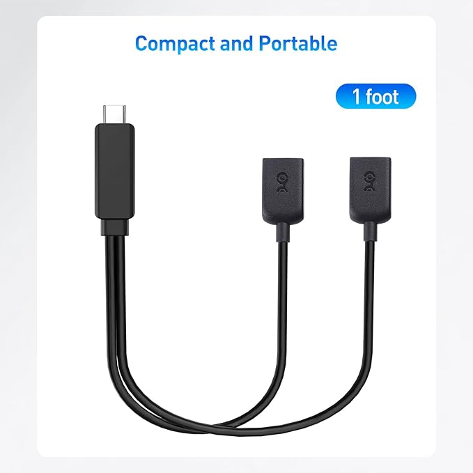 Cable Matters USB-C Male to Dual USBA Female Splitter 1 in 2 Out - 1ft, USBC to USB Splitter Hub with 480Mbps Data Transfer, BC 1.2 Charging Support
