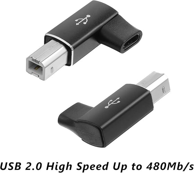 3PCS USB B to USB C Printer Adapter 90 Degree Right Angle Type-C Female to Midi Converter Type-C to USB-B Convert Connector Compatible with Printer, Electric Piano, Laptops