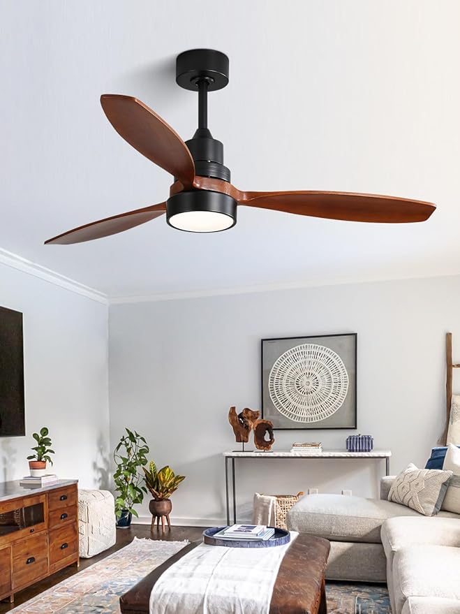 Sofucor Ceiling Fan with Lights, 52 Inch Mordern Wood Ceiling Fan with Remote for Indoor Farmhouse Bedroom Living Room Outdoor Patio Porch, Reversible DC Motor, Noiseless