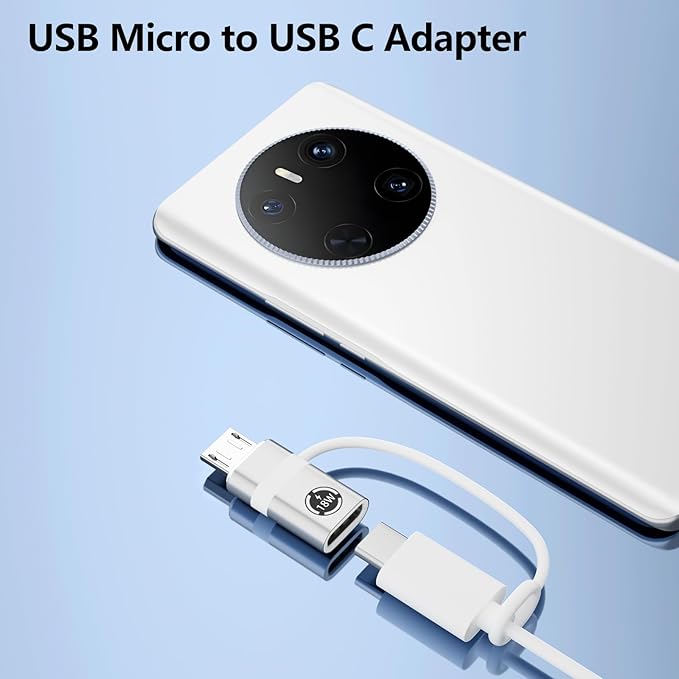 USB C to Micro USB Adapter, 2 Pieces, Supports 18W Fast Charging and Data Transfer, Suitable for USB C Socket to Micro Plug Adapter, not Suitable for Headphones, Silver.
