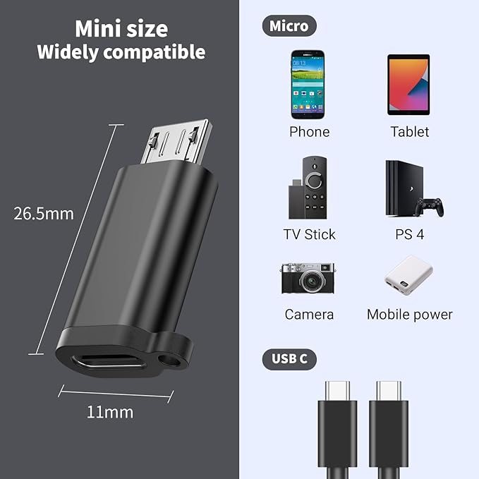 3Pack USB Mini Adapters and 2 Pack Micro Adapters, Connector Support Charge & Data Sync for GPS Receiver/Digital Camera/Dash Cam/MP3 Player, Galaxy S6 S7 S7 Edge, Kindle Ps4 and Micro USBC Devices