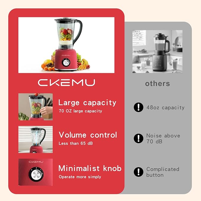 Professional Blender | 8-Cup Big Capacity | Powerful 25,000RPM Motor | Perfect for Smoothies, Shakes, and Frozen Drinks | BPA-Free & Dishwasher-Safe | Red