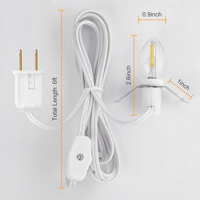 Brightown Accessory Cord with Light Bulb, 6ft UL-Listed White Cord with On/Off Switch for Night Lights, Salt Lamps, Holiday Decorations and Craft Projects