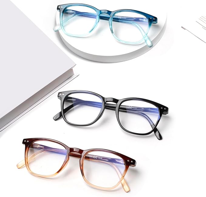 Henotin 3-Pack Blue Light Blocking Reading Glasses,Spring Hinge Computer Readers for Men Women,Anti UV Ray Filter Eyeglasses (Mixed Color-1, 2.75, Diopters)