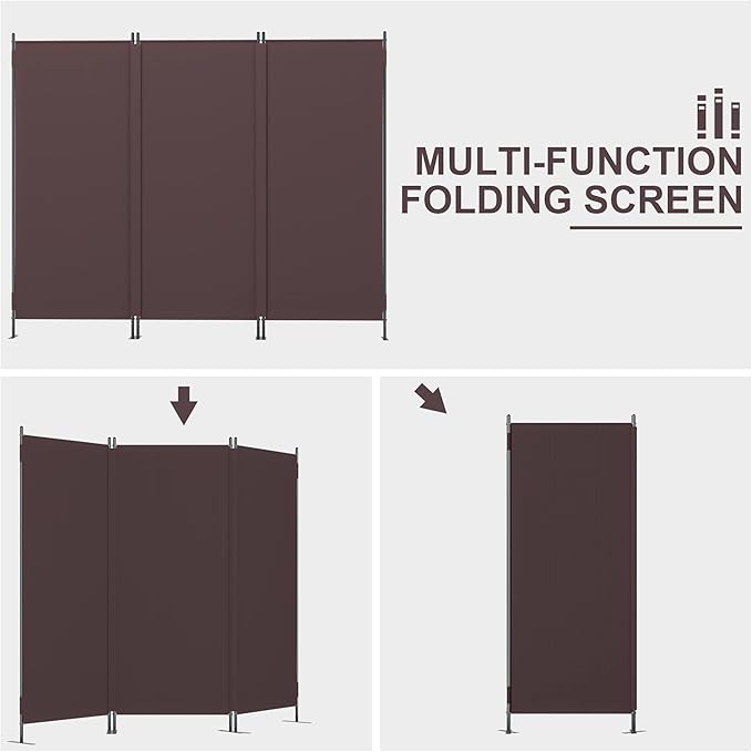 Room Divider Panel 6Ft Privacy Screen Wall Divider JAXPETY Folding Portable Partition Wall 88" W x 73" H Dividers for Room Separation Indoor, Brown