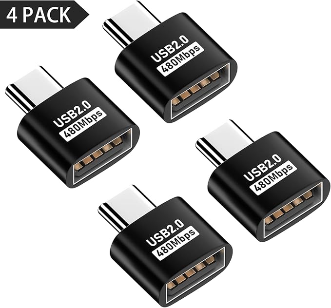Duttek USB C to USB Adapter, USB Type C Male to USB 2.0 Female Extension Connector, USB to USB C Adapter, Support 480Mbps Data Transfer, OTG Function and Charging for Phone, Laptop (4, Black)