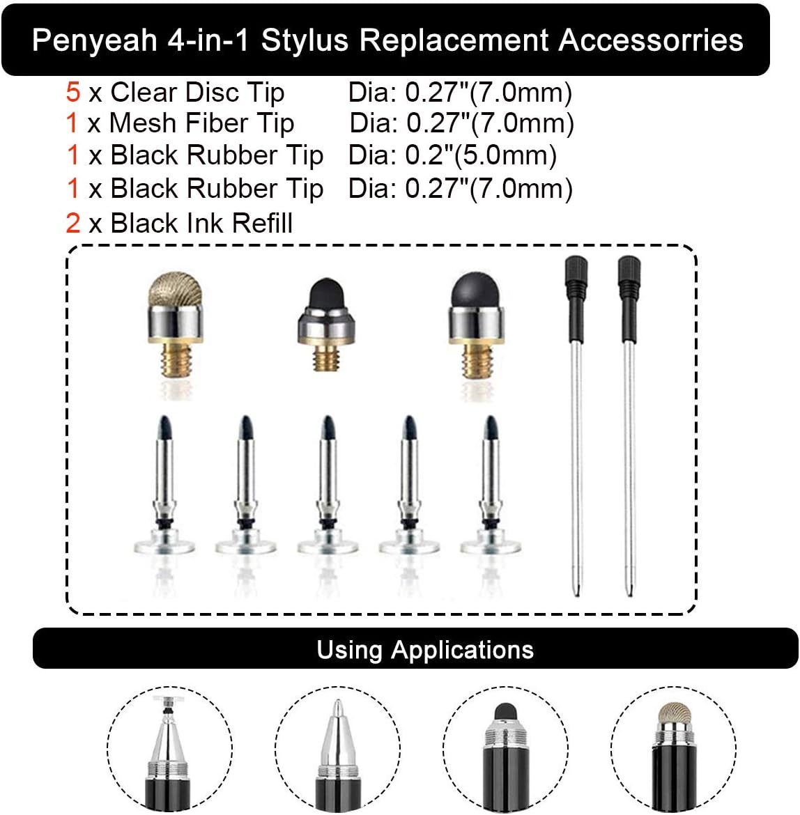 Replacement Accessories for Penyeah Stylus Pen P1 - Black Ink