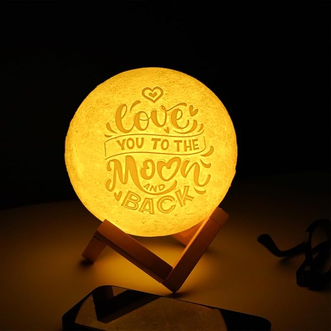 Mydethun Engraved Moon Lamp for Lover's Gift, 16 Colors Ideal Gift for Women, Wife, Birthday, White Elephant Gift, and Home Decor Piece, with Remote Control and Wooden Base, 5.9 inch