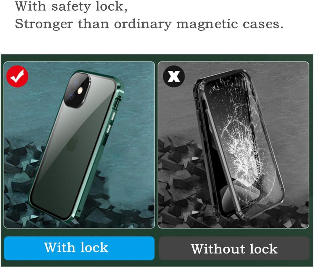 iPhone 12 Pro Max Case with Safety Lock & Strong Magnetic Adsorption, Camera Lens Protector, 360 Full Body Protection