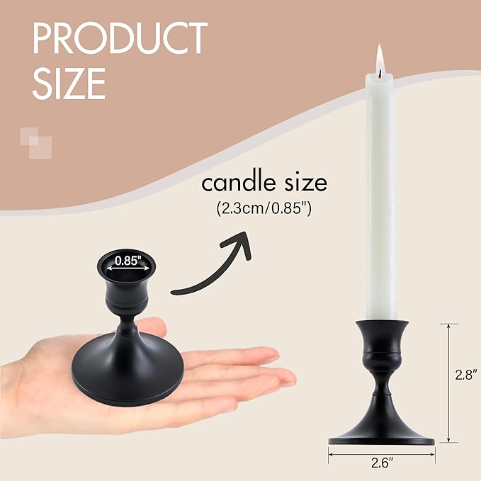 Black Taper Candle Holder, Candlestick Holders, Vintage Metal for Table Centerpieces Wedding Decor (Matte Black, 4 Pcs)