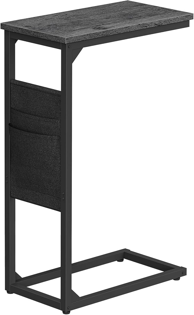TUTOTAK C Shaped End Table, Side Table for Couch, Sofa Table with Storage Bag, TV Tray for Living Room, Bedroom, Charcoal Grey TB01BY082