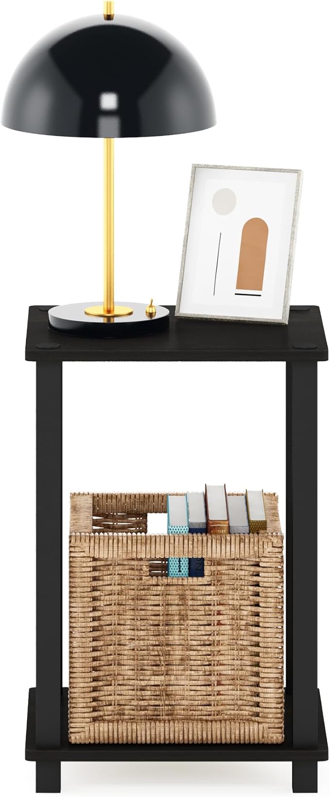 Furinno Simplistic Night Stand, 2-Tier Compact Nightstand with Open Shelf, Toolless Small Bedside Table, End Table, Side Table, for Bedroom, Living Room, Black Espresso