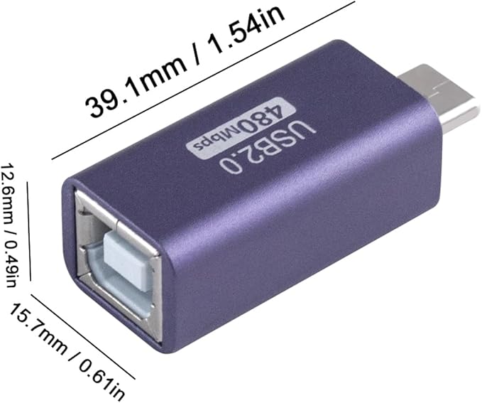 Danfetsoy USB C Male to USB B Female Printer Adapter, USB B to USB C Printer Adapter, Type C to MIDI Convert Connector for Synthesizer, DJ Controller, Keyboard, Electronic Pianos/Drum, 2Pcs