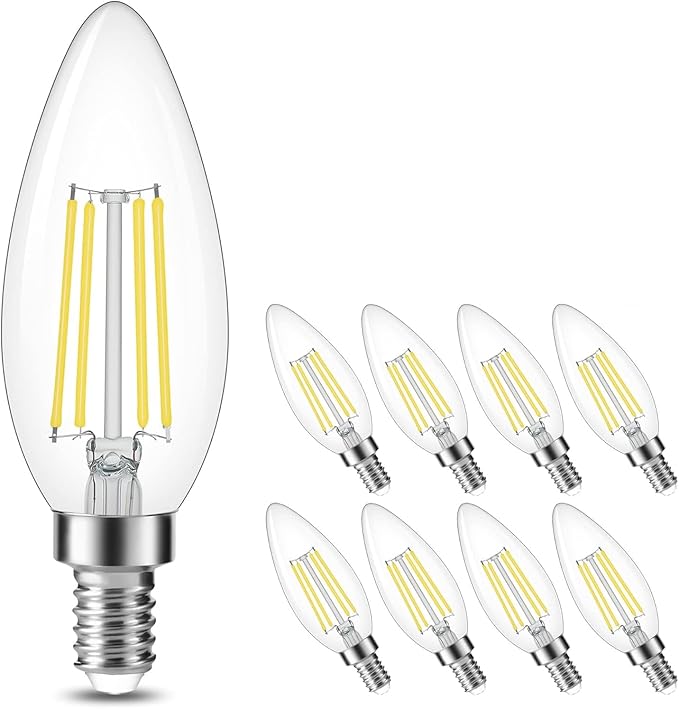 Cotanic Dimmable LED Candelabra Bulb with E12 Small Base, C35 Ceiling Fan Light Bulbs, 5000K, 4W, 60W Equivalent, 600LM, 8 Pack, Vintage Candle Lightbulb for Chandelier, Sconce, Porch Lights