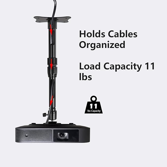 Mini Projector Ceiling Wall Mount Adjustable Height 16.5 to 27.5 inches with 360°Rotatable 11 Lbs Load Small Projector Holder 1/4 inch Mounting Bracket Hanger Stand