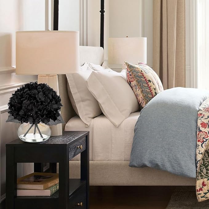 Hollyone Hydrangea Fall Flowers Artificial for Decoration with Glass Vase Black Silk Faux Flowers Arrangements in Vase with Faux Water Fake Floral Bouquet Table Centerpiece Halloween Home Decor