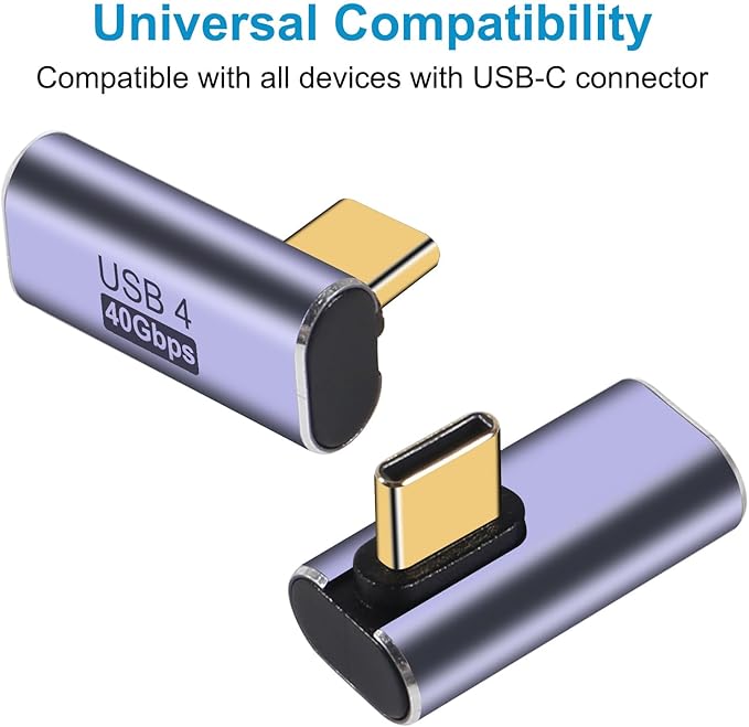 4pcs 90 Degree Right Angle USB C Male to Female Adapter/Connector, USB Type C Adapter Extender Support 100W, 40Gbps, 8K@60Hz for Steam Deck, MacBook,Thunderbolt ect(Vertical Bend)