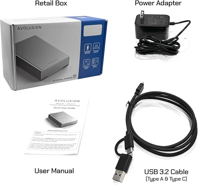Avolusion PRO-G1 Series 16TB USB 3.2 Gen 2 (10Gbps) USB-C External Hard Drive for Windows/MacOS (Grey)