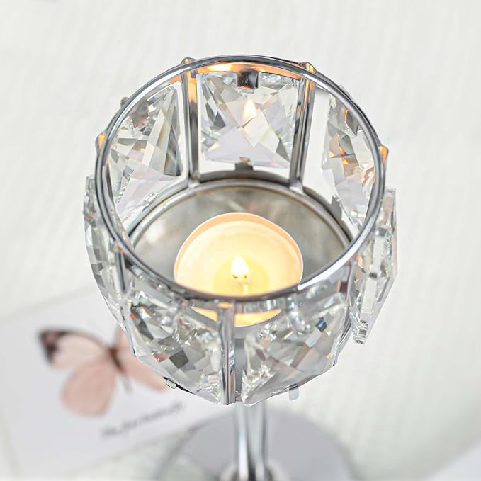 3 Arms Crystal Candle Holders, Arch Candlestick Table Candelabras Centerpieces for Wedding, Dinning Room, Cabinet Ornaments, Home Decoration, Gift (3-arm Arched Set, Silver)