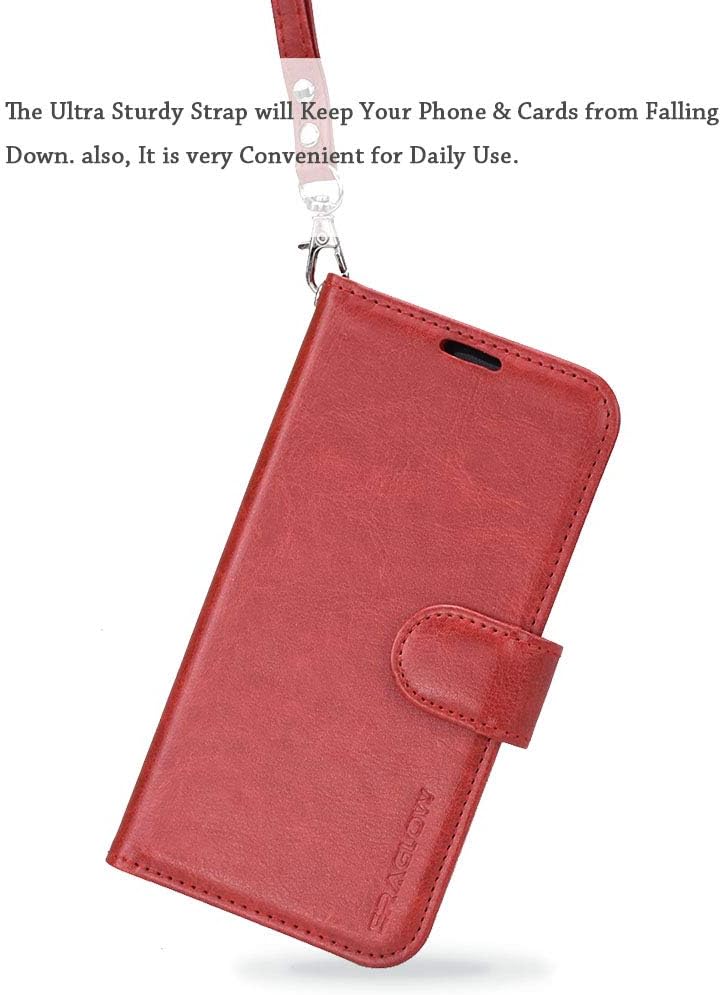 Galaxy A20/A30 Case, Premium PU Leather Wallet Flip Protective Phone Cover with Card Slots & Kickstand (Wine Red)