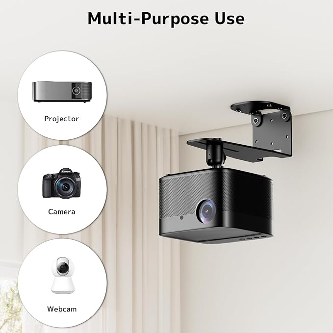 PUTORSEN Projector Wall Mount - Projector Wall & Ceiling Mount with 1/4” Screw, 22 lb Wall & 13.2 lb Ceiling Load Capacity, 360° Rotation & 5 inch Adjustment, for Home Theater/Office/Conference Room