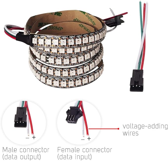 BTF-LIGHTING WS2812B RGB ECO LED Strip, Chasing Effects 5050SMD Individually Addressable 3.3FT 144(2X72) Pixels/m Flexible Dream Color IP30 for Bedroom DIY Projects DC5V (No Adapter or Controller)