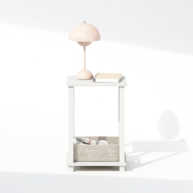 Furinno Simplistic Night Stand, 2-Tier Small Nightstand with Open Shelf, Toolless Assembly Bedside Table, End Table, Side Table, for Bedroom, Living Room, White