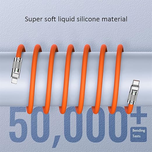 NFHK USB-A Type A to USB-C Liquid Silicone Ultra Soft 120W Power USB2.0 Data Orange Cable Fast Charge for Laptop Tablet Phone 200CM