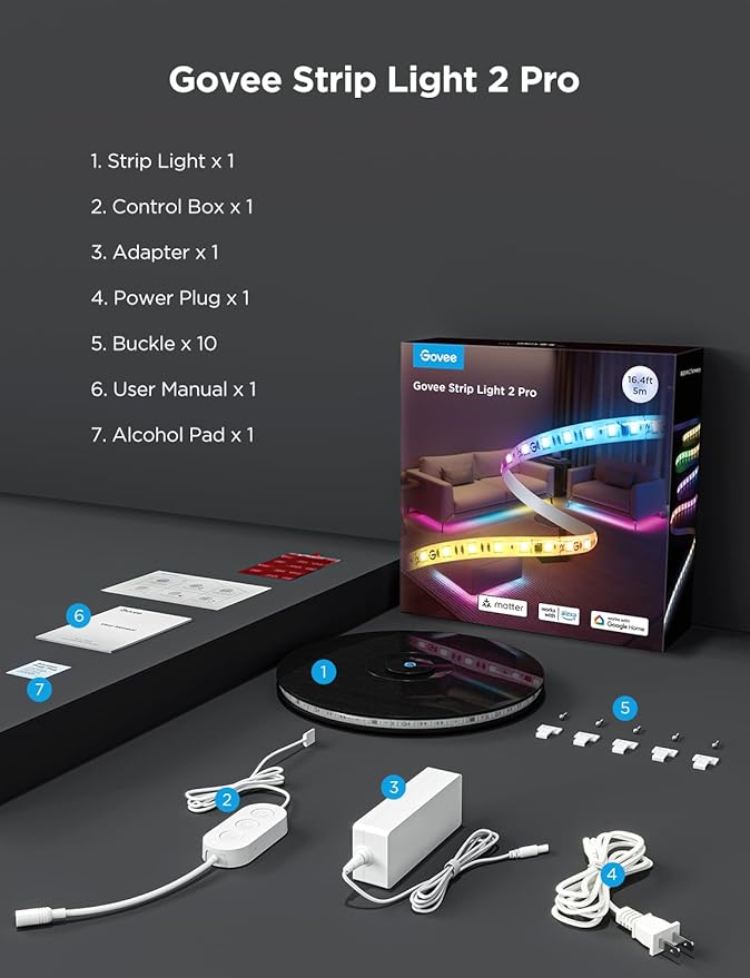 Govee RGBIC Strip Light 2 Pro with Matter, 16.4ft Smart LED Strip Lights Work with Alexa and Google Assistant, DIY Color Changing Light Strip, LED Lights for Bedroom, Cabinet, Party, Home Decor