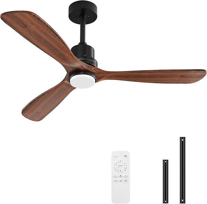 Obabala 60in Ceiling Fan with Light and Remote Outdoor Ceiling Fans Modern 3 Wood Blade Ceiling Fans Timer Reversible Silent DC Motor for Patios Farmhouse Bedroom