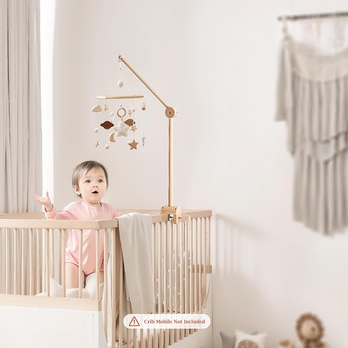 Baby Crib Mobile Arm - Wooden Mobile Arm with Height Adjustable&360° Rotatable Upgraded Arched Base Nursery Mobile Holder for Crib Mobile Hanger Baby Crib Attachment Nursery Decor